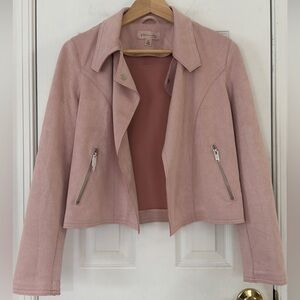 Philosophy LADIES’ BLUSH PINK OPEN FRONT FAUX LEATHER MOTO JACKET Sz SMALL NWOT